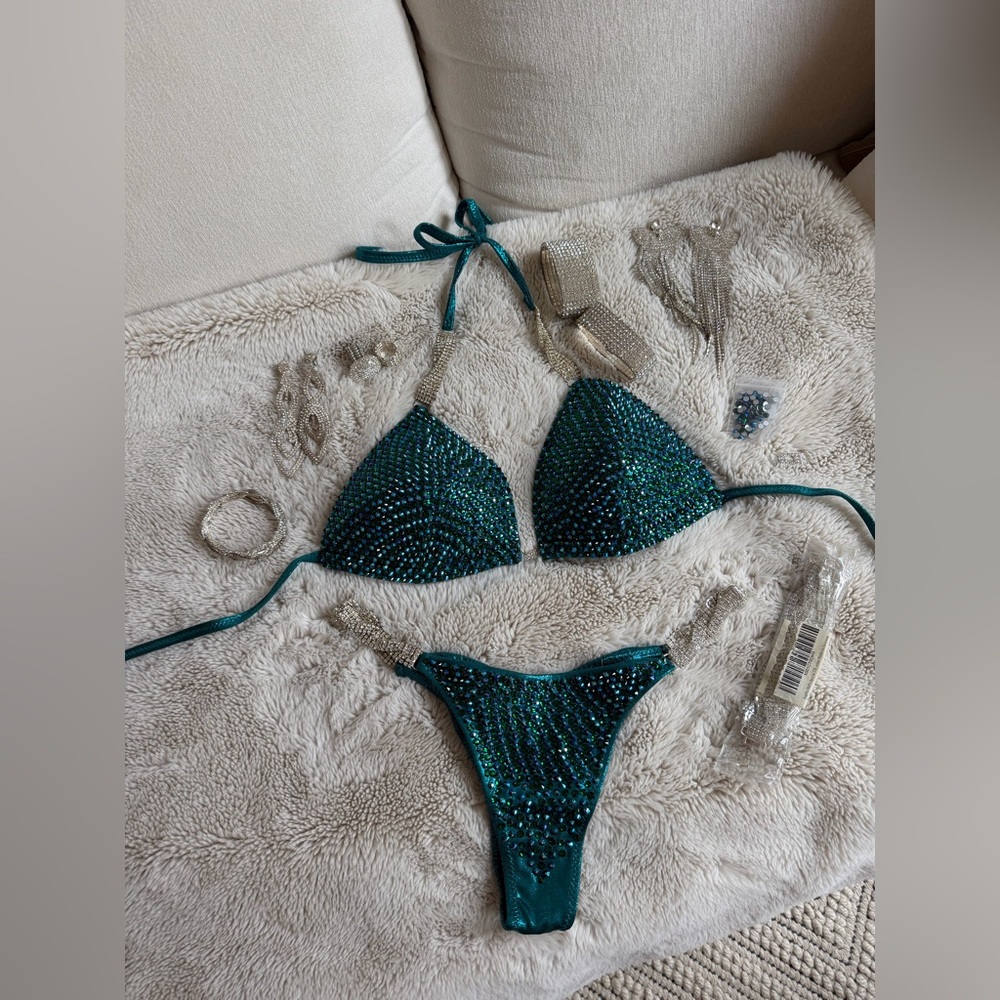 Emerald Green Rhinestone Bikini Set